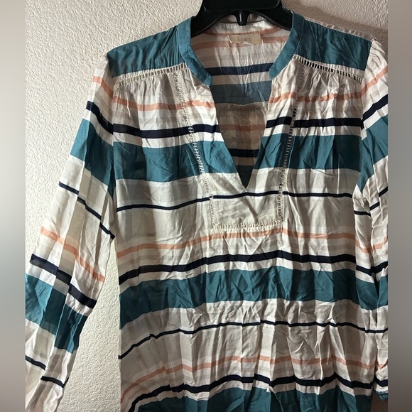 LOFT Striped Long Sleeve V- Neck Sailor Collar Top M - Picture 4 of 11